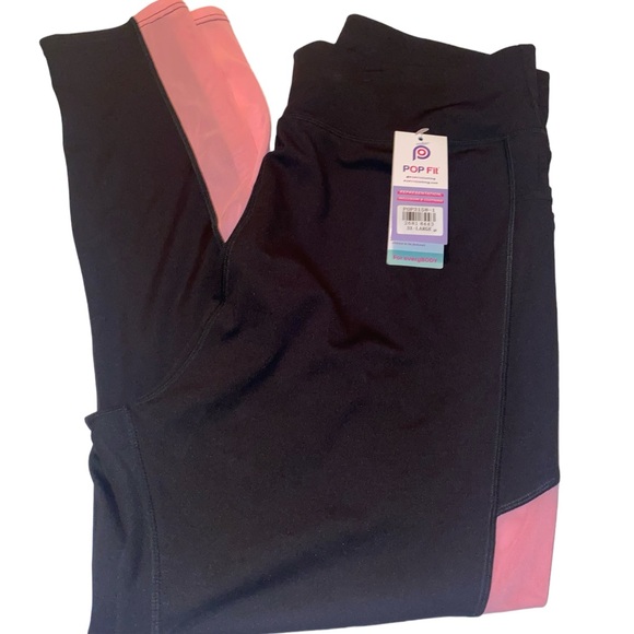 Pop fit clothing, black leggings with pink side stripe 3x-large. NWT - Picture 3 of 9